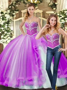 Comfortable Ball Gowns Quinceanera Gown Lilac Sweetheart Tulle Sleeveless Floor Length Lace Up