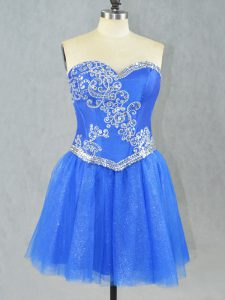 New Arrival Blue Lace Up Sweetheart Beading Prom Gown Tulle Sleeveless