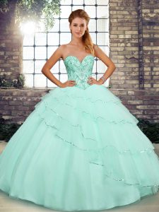 Ball Gowns Sleeveless Apple Green Quince Ball Gowns Brush Train Lace Up