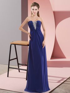 Charming Royal Blue Chiffon Zipper Sweetheart Sleeveless Floor Length Junior Homecoming Dress Beading