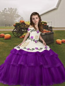Straps Sleeveless Lace Up High School Pageant Dress Eggplant Purple Tulle