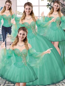 Turquoise Sweet 16 Dress Sweet 16 and Quinceanera with Beading Sweetheart Sleeveless Lace Up