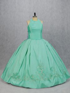 Discount Apple Green Sleeveless Floor Length Embroidery Zipper Ball Gown Prom Dress