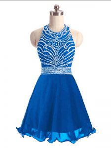 Sleeveless Mini Length Beading Lace Up Prom Party Dress with Blue