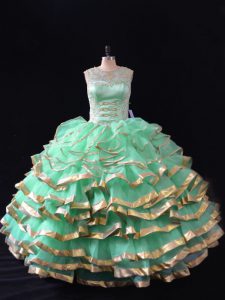 Fantastic Apple Green Sweetheart Neckline Ruffles 15th Birthday Dress Sleeveless Lace Up
