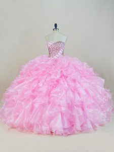 Modern Sweetheart Sleeveless Organza Quince Ball Gowns Beading and Ruffles Lace Up