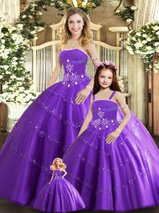 Latest Floor Length Lace Up 15 Quinceanera Dress Purple for Sweet 16 and Quinceanera with Beading