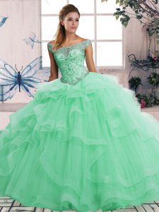 New Style Apple Green Sleeveless Tulle Lace Up Sweet 16 Quinceanera Dress for Military Ball and Sweet 16 and Quinceanera