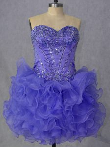 Decent Sleeveless Mini Length Beading and Ruffles Lace Up Prom Gown with Lavender