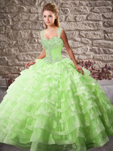 Beautiful Lace Up 15 Quinceanera Dress for Sweet 16 and Quinceanera with Beading and Ruffled Layers Court Train