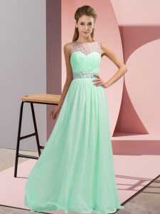 Top Selling Apple Green Sleeveless Beading Floor Length Prom Dresses