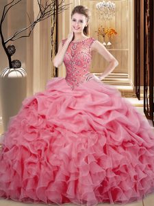 Fashionable Pink Sleeveless Organza Lace Up Sweet 16 Dress for Sweet 16 and Quinceanera
