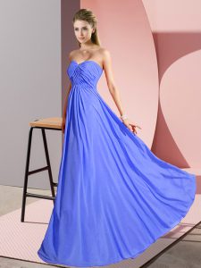 Blue Empire Ruching Prom Dresses Lace Up Chiffon Sleeveless Floor Length