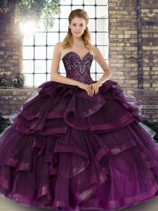 Free and Easy Sleeveless Lace Up Floor Length Beading and Ruffles Quinceanera Dress