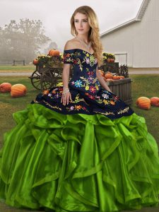 Beautiful Embroidery and Ruffles Sweet 16 Quinceanera Dress Green Lace Up Sleeveless Floor Length