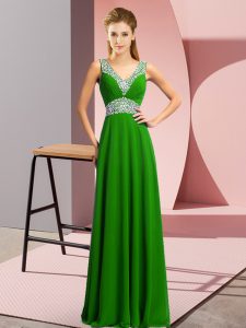 Hot Sale Green Empire Beading Celebrity Dress Lace Up Chiffon Sleeveless Floor Length