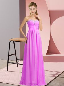 Enchanting Floor Length Lace Up Dress for Prom Lilac for Prom and Party and Military Ball with Beading