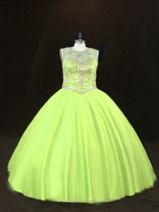 Great Beading Quinceanera Gown Yellow Green Lace Up Sleeveless Floor Length