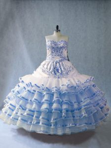 Sweetheart Sleeveless Lace Up 15 Quinceanera Dress Blue And White Organza