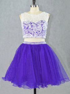 Captivating Mini Length Two Pieces Sleeveless Purple Homecoming Gowns Zipper