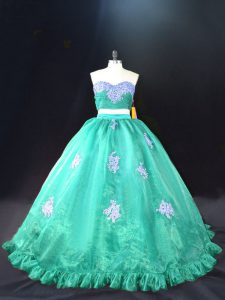 Turquoise Sweetheart Zipper Appliques Quinceanera Gown Sleeveless