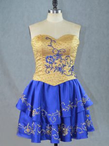 New Arrival Sweetheart Sleeveless Celebrity Dress Mini Length Beading and Embroidery Royal Blue Satin