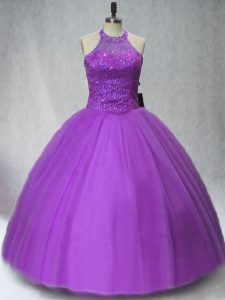 Smart Halter Top Sleeveless Tulle Quinceanera Gowns Beading Lace Up