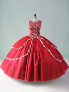 Excellent Red Scoop Zipper Beading and Appliques Ball Gown Prom Dress Sleeveless