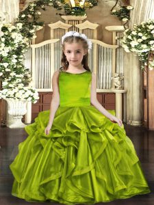 Nice Olive Green Sleeveless Floor Length Ruffles Lace Up Kids Formal Wear