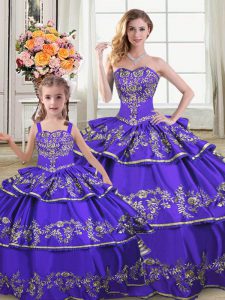 Sleeveless Lace Up Floor Length Embroidery and Ruffled Layers 15 Quinceanera Dress