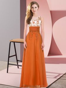 Orange Red Chiffon Backless Court Dresses for Sweet 16 Sleeveless Floor Length Appliques