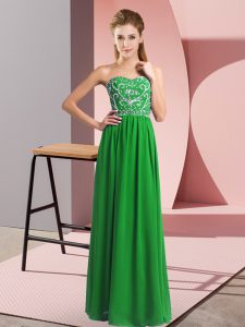 Empire Prom Gown Green Sweetheart Chiffon Sleeveless Floor Length Lace Up
