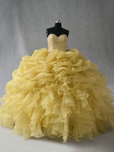 Floor Length Ball Gowns Sleeveless Yellow 15th Birthday Dress Lace Up