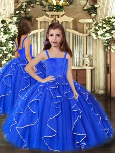 Hot Sale Royal Blue Ball Gowns Ruffles Little Girl Pageant Gowns Lace Up Tulle Sleeveless Floor Length