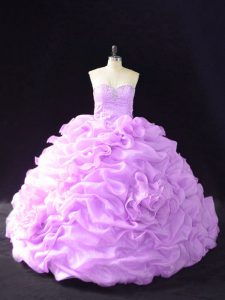 Lavender Sleeveless Court Train Beading and Pick Ups and Hand Made Flower Quinceanera Gowns
