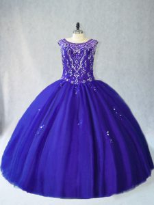 Ideal Royal Blue Quince Ball Gowns Sweet 16 and Quinceanera with Beading Scoop Sleeveless Lace Up