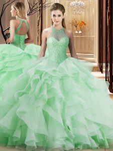 Apple Green Sleeveless Beading and Ruffles Lace Up Vestidos de Quinceanera