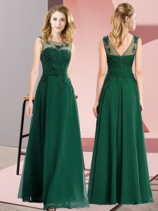Free and Easy Dark Green Scoop Neckline Beading and Appliques Wedding Guest Dresses Sleeveless Zipper