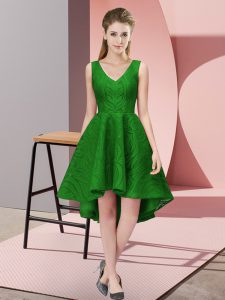 Dynamic Green Zipper Quinceanera Court Dresses Lace Sleeveless High Low