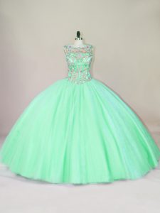 Floor Length Apple Green Ball Gown Prom Dress Scoop Sleeveless Lace Up