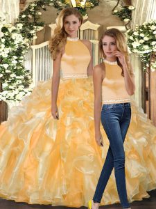 Top Selling Sleeveless Beading and Ruffles Backless Sweet 16 Quinceanera Dress