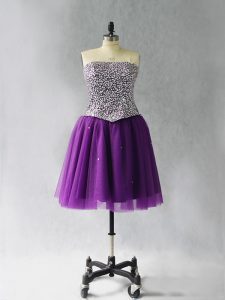 Comfortable Purple Strapless Neckline Beading Cocktail Dresses Sleeveless Lace Up