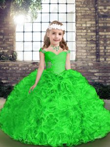 Popular Green Ball Gowns Beading and Ruffles Little Girls Pageant Dress Lace Up Organza Sleeveless Floor Length