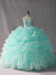 Noble Apple Green Strapless Neckline Beading and Ruffles and Pick Ups Quinceanera Dress Sleeveless Side Zipper