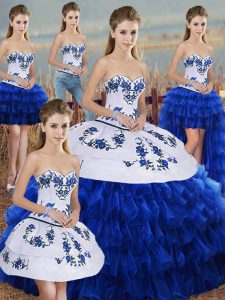 Organza Sweetheart Sleeveless Lace Up Embroidery and Ruffled Layers and Bowknot Quinceanera Dresses in Royal Blue