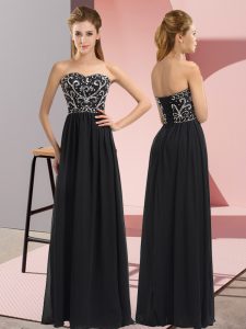 Black Sleeveless Floor Length Beading Lace Up Evening Dress