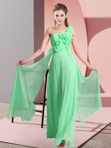 One Shoulder Sleeveless Vestidos de Damas Floor Length Hand Made Flower Green Chiffon