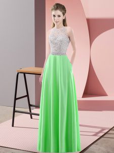 Green Prom Evening Gown Prom and Party with Beading Scoop Sleeveless Backless