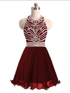 Excellent Halter Top Sleeveless Lace Up Burgundy