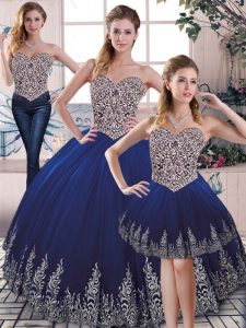Decent Embroidery Vestidos de Quinceanera Royal Blue Lace Up Sleeveless Floor Length